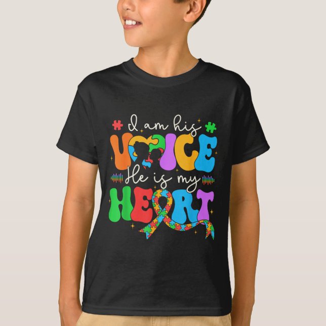 Camiseta Autism Mom I'm His Voice He Is My Heart Autism Awa (Anverso)