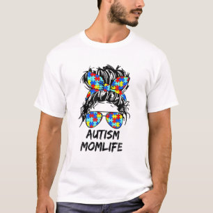 Camiseta Autism Mom Life Messy Bun Gafas de sol Bandana Mot