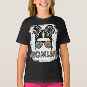 Camiseta Autism Mom Life Messy Bun Gafas de sol Bandana Mot