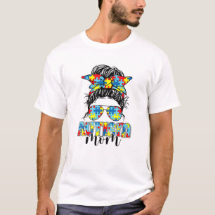 Camiseta Autism Mom Life Messy Bun Gafas de sol Bandana Mot