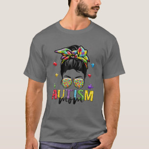 Camiseta Autism Mom Life Messy Bun Gafas de sol Bandana Mot