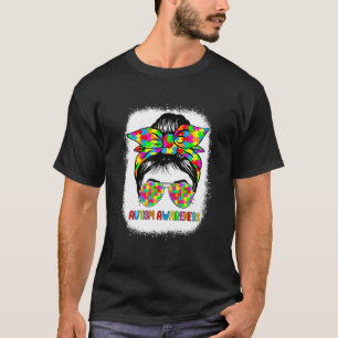 Camiseta Autism Mom Life Messy Bun Gafas de sol Bandana Mot