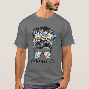 Camiseta Autism Mom Life Messy Bun Gafas de sol Bandana Mot