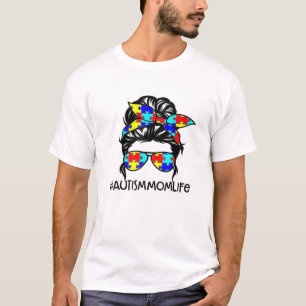Camiseta Autism Mom Life Messy Bun Gafas de sol Bandana Mot