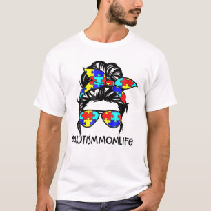 Camiseta Autism Mom Life Messy Bun Gafas de sol Bandana Mot