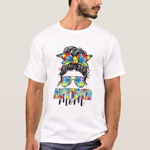 Camiseta Autism Mom Life Messy Bun Gafas de sol Bandana Mot