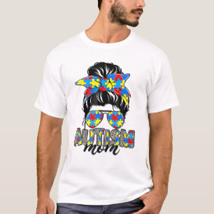 Camiseta Autism Mom Life Messy Bun Gafas de sol Bandana Mot