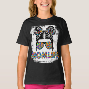 Camiseta Autism Mom Life Messy Bun Gafas de sol Bandana Mot