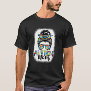 Camiseta Autism Mom Messy Bun Gafas de sol Bandana Autism A