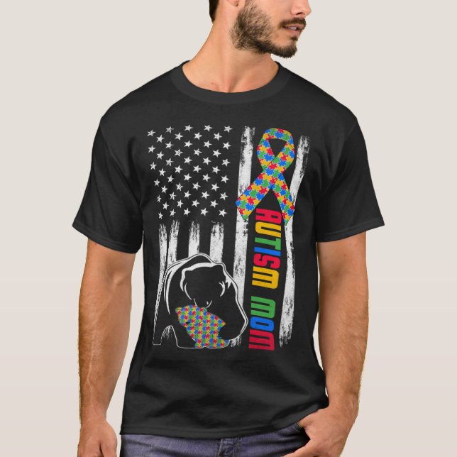 Camiseta Autism Mom Osa La Familia De Banderas De Estados U (Anverso)