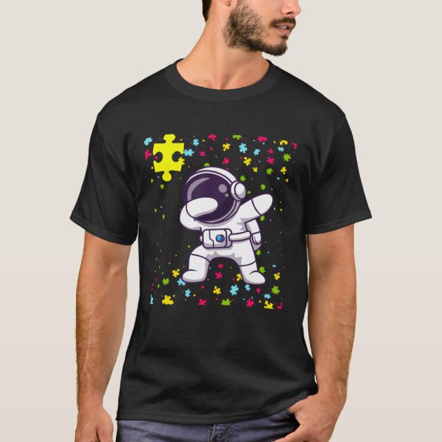 Camiseta Autism Mom Teacher Youth Dabbing Astronaut Autism  (Anverso)