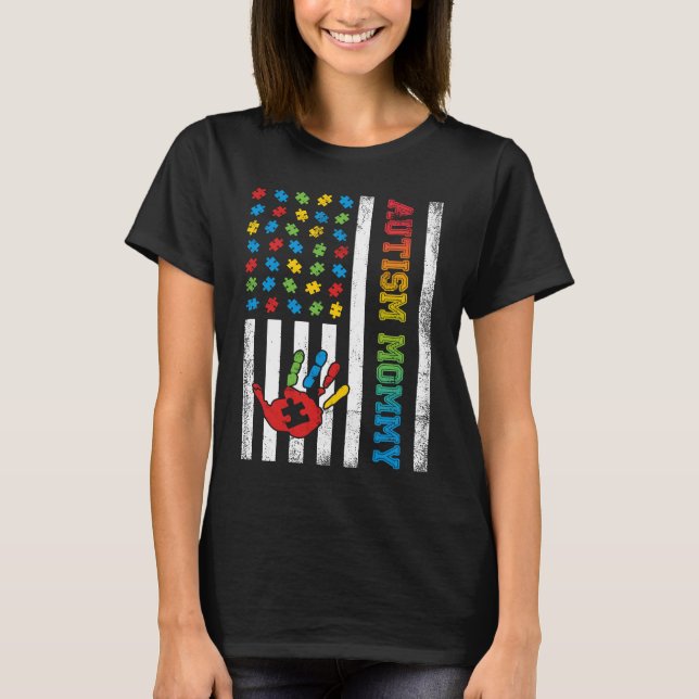 Camiseta Autism Mommy American Flag Autism Awareness (Anverso)