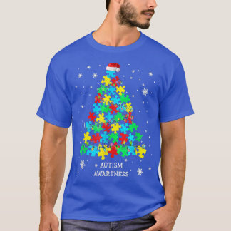 Camiseta Autism Puzzle Pieces Christmas Tree Xmas Lights Su