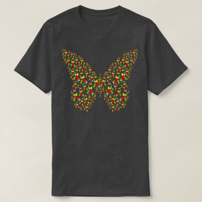 Camiseta Autism Ribbon Heart Butterfly (Diseño del anverso)