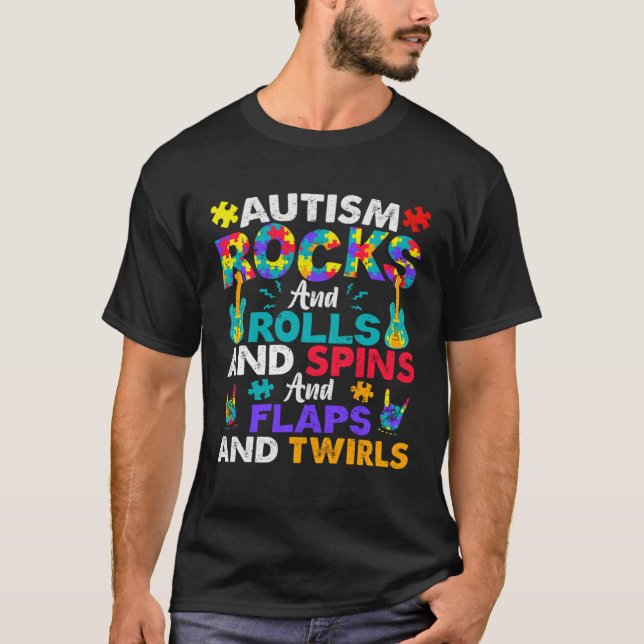 Camiseta Autism Rocks And Rolls  Autism Awareness Month (Anverso)