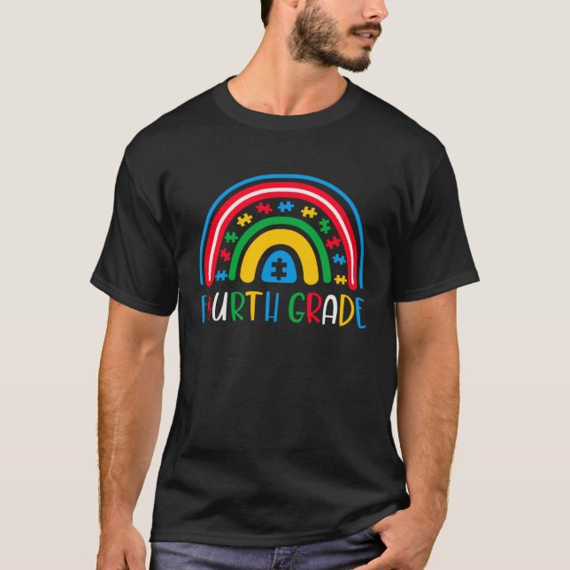 Camiseta Autism School Teachers 4th Grade Rainbow Awareness (Anverso)