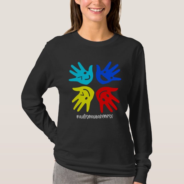 Camiseta Autism Sign Hand Smile Face Autistic Child Autism  (Anverso)