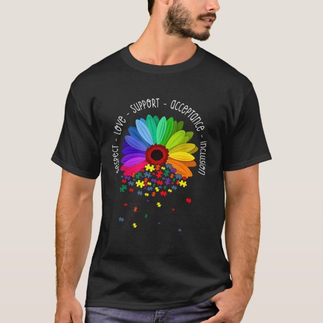 Camiseta Autism Sunflower Respect Love Support Autism Aware (Anverso)