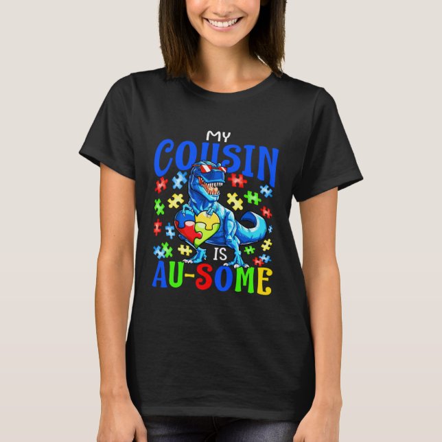 Camiseta Autism Support Autistic My Cousin Is Awesome Dinos (Anverso)
