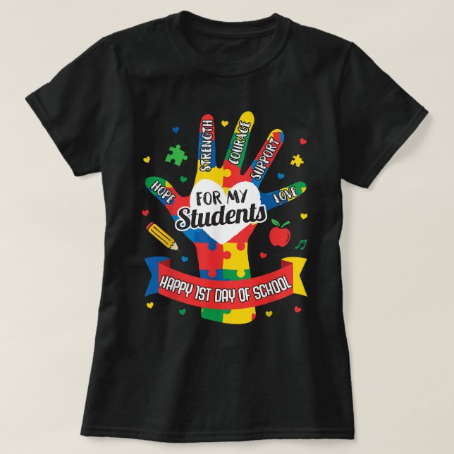 Camiseta Autism Teacher Back to School First Day Gift Aware (Diseño del anverso)