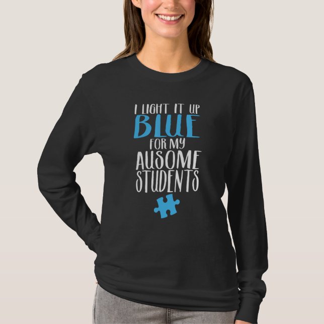 Camiseta Autism Teacher light blue autistic puzzle awesome  (Anverso)
