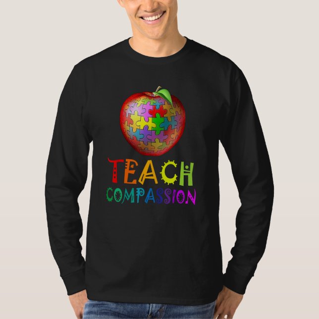 Camiseta Autism Teacher teach compassion apple puzzle autis (Anverso)
