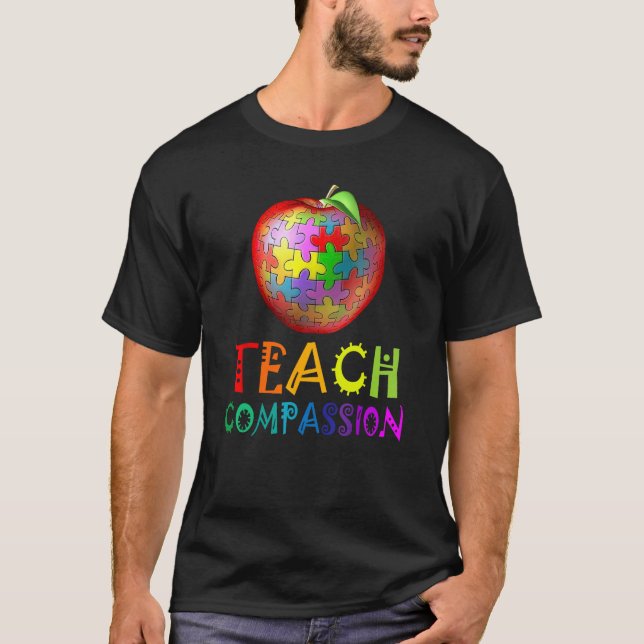 Camiseta Autism Teacher teach compassion apple puzzle autis (Anverso)