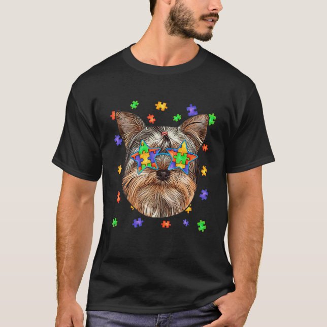 Camiseta Autism Yorkshire Terrier Dog Puzzle Sungafas Masco (Anverso)