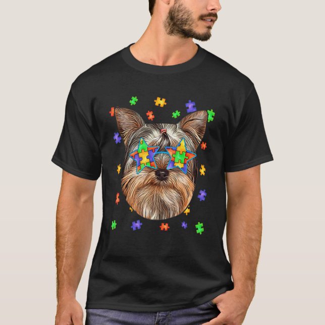 Camiseta Autism Yorkshire Terrier Dog Puzzle Sungafas Masco (Anverso)