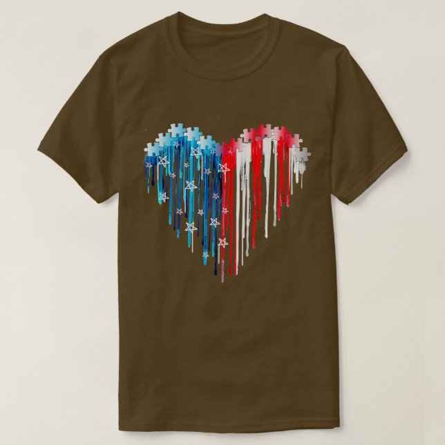 Camiseta Autismo 4 De Julio Piezas De Rompecabezas (Diseño del anverso)