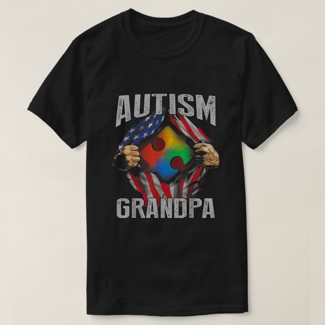Camiseta Autismo Abuelo Bandera Americana Autismo Concienci (Diseño del anverso)