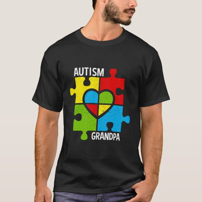 Camiseta Autismo Abuelo Rompe Piezas Y Corazón (Anverso)
