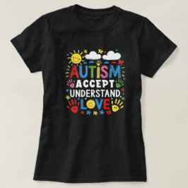 Camiseta Autismo Aceptar Entender Amar Huellas de Manos Col