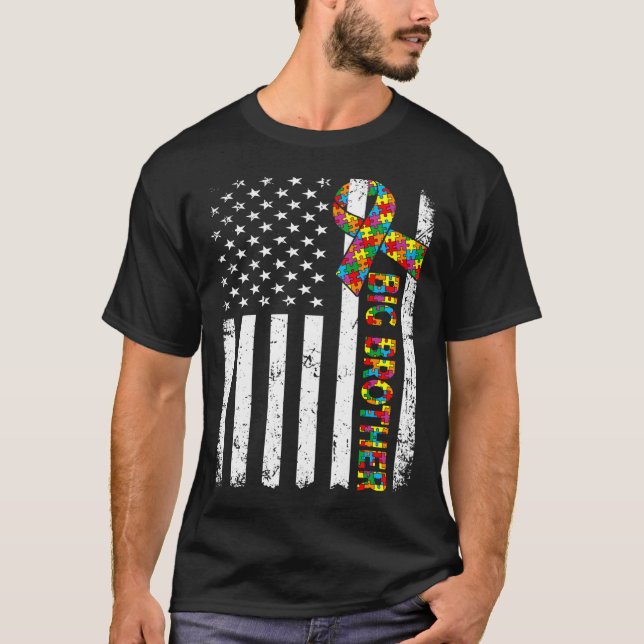 Camiseta Autismo angustiado Gran Hermano Familia Bandera Am (Anverso)