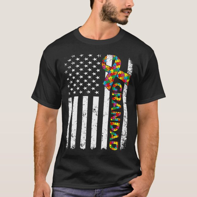 Camiseta Autismo angustiado Grandad American Flag Family Ma (Anverso)