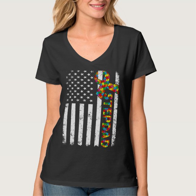 Camiseta Autismo angustiado Stepdad American Flag Family Ma (Anverso)