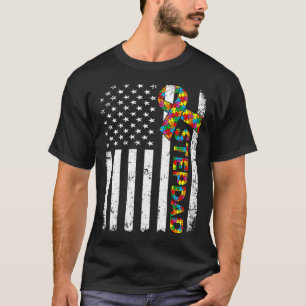 Camiseta Autismo angustiado Stepdad American Flag Family Ma