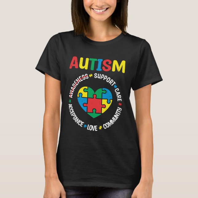 Camiseta Autismo Apoyo Aceptación de Cuidados Amar a la Com (Anverso)