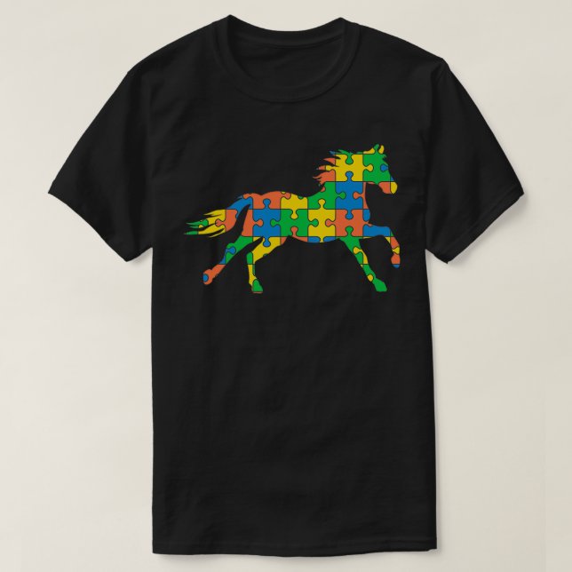 Camiseta Autismo Autismo Caballo Mes Diferencia de rompecab (Diseño del anverso)