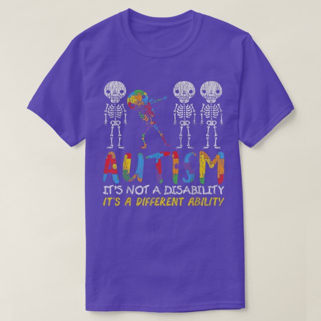 Camiseta Autismo Awerness Skeleton Dabbing Autiístico  (Diseño del anverso)