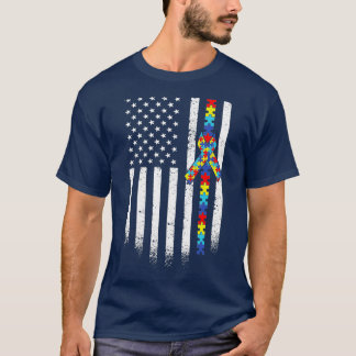 Camiseta Autismo Bandera Americana Rompe Conciencia sobre A