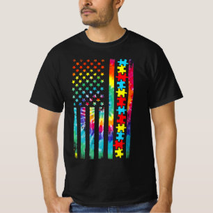 Camiseta Autismo Bandera Americana Tee Tie Dye Autism Aware