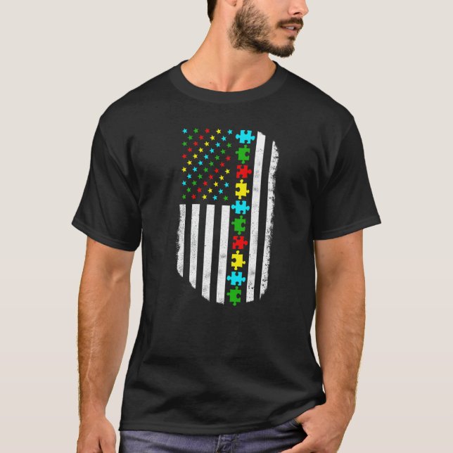 Camiseta Autismo Bandera Estadounidense Autismo Mamá Autism (Anverso)