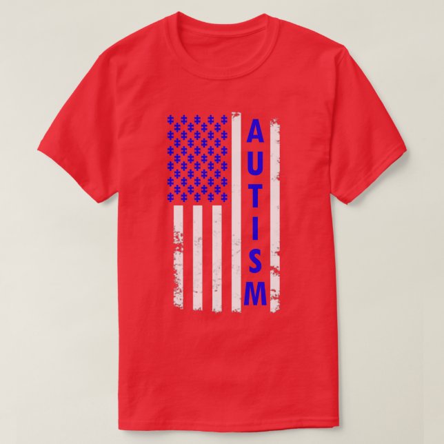 Camiseta Autismo Bandera Estadounidense Campaña Rompecabeza (Diseño del anverso)