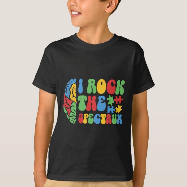 Camiseta Autismo Cerebro I Rock The Spectrum Awareness Boys (Anverso)