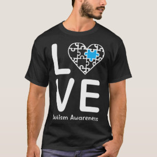 Camiseta Autismo Conciencia Amor Corazón Azul Rompecabezas 