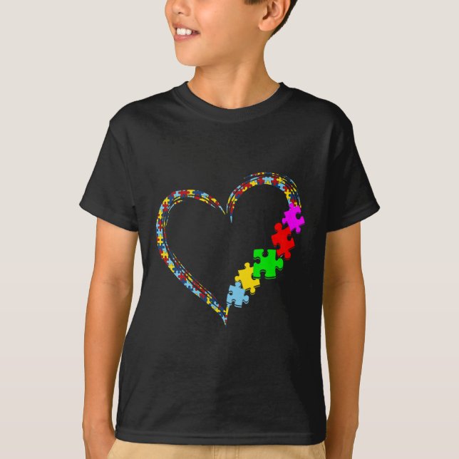 Camiseta Autismo Conciencia Amor Rompecabezas Corazón Pieza (Anverso)