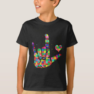 Camiseta Autismo Conciencia ASL Amor Rótulo Lenguaje Rompec