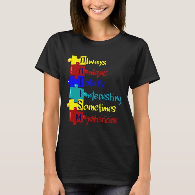 Camiseta Autismo Conciencia Autismo Rompecabezas de acrónim (Anverso)
