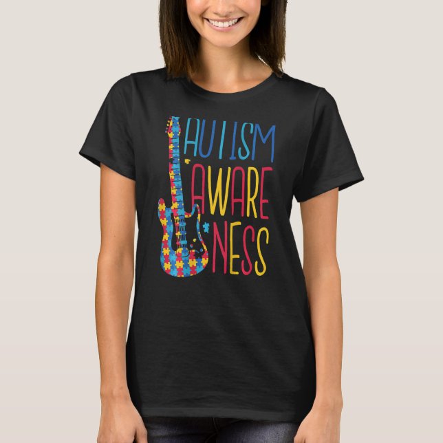 Camiseta Autismo Conciencia Autistismo Rompecabezas Guitarr (Anverso)
